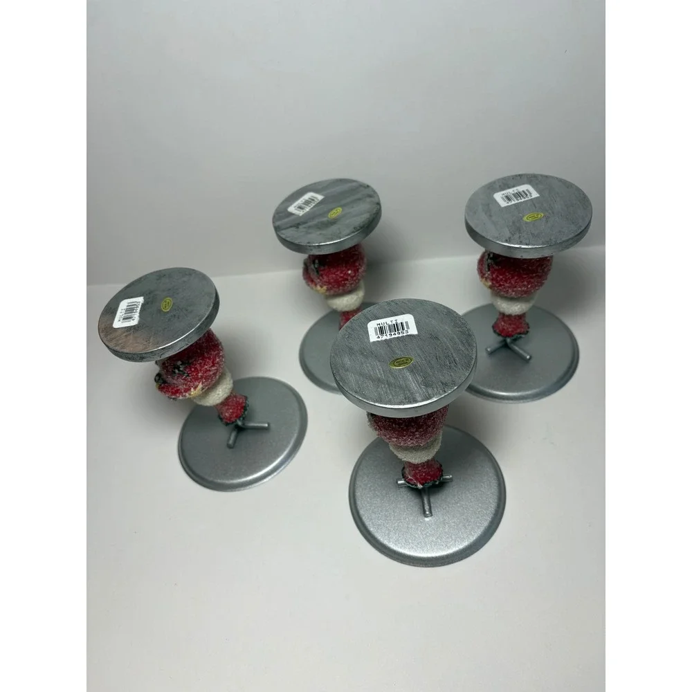Set of 4 Snowman Nutcracker Candle Holders Silver Red Holiday Christmas Decor
